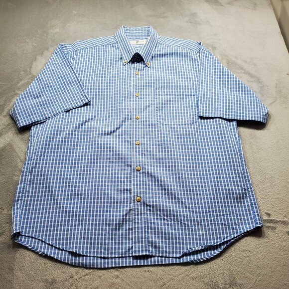 River Trader Button Down Short Sleeve Plaid Shirt 1 Pocket Blue White Men Sz XL - Picture 1 of 8